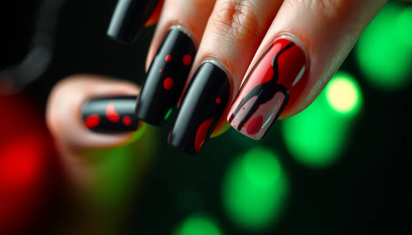 15 Stunning Black and Red Halloween Nail Designs to Steal the Show This Year 4 15 Stunning Black and Red Halloween Nail Designs to Steal the Show This Year 3