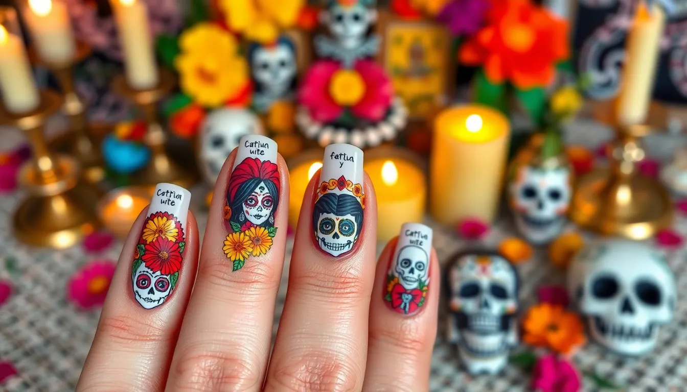 25 Stunning Dia de los Muertos Nail Ideas to Honor Your Loved Ones 3