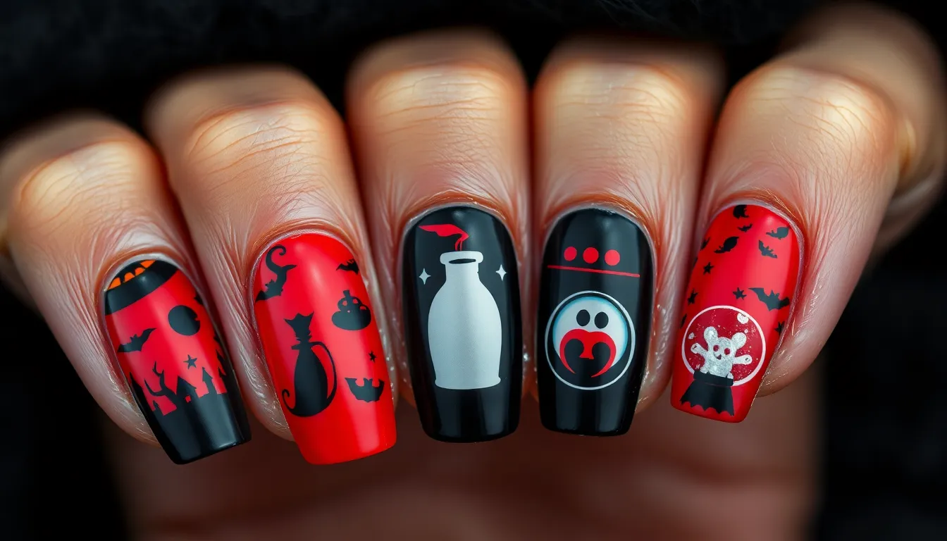 15 Stunning Black and Red Halloween Nail Designs to Steal the Show This Year 6 15 Stunning Black and Red Halloween Nail Designs to Steal the Show This Year 5
