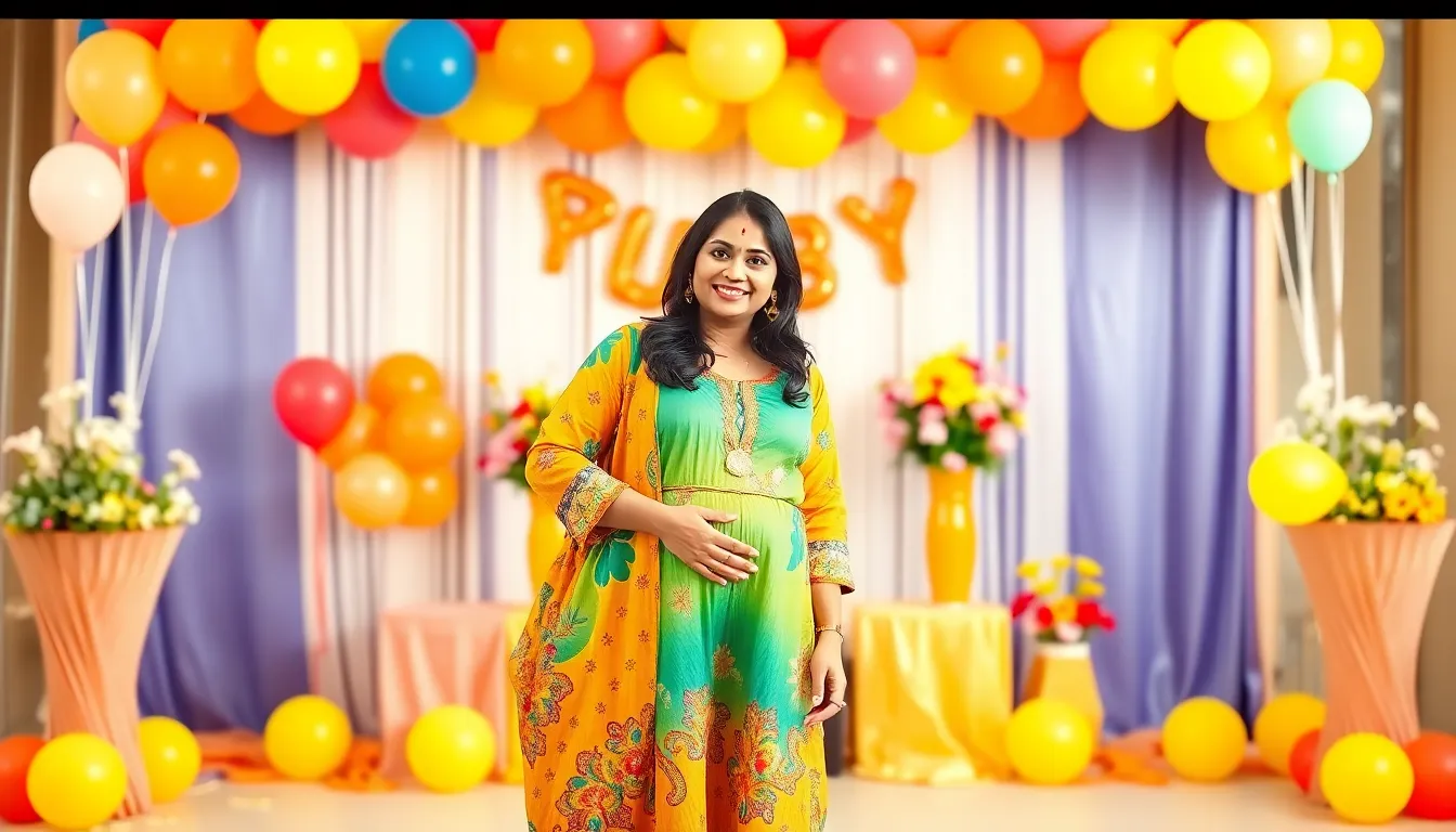 15 Stunning Indian Baby Shower Looks for Expecting Moms That'll Make You Glow 8 15 Stunning Indian Baby Shower Looks for Expecting Moms That'll Make You Glow 7