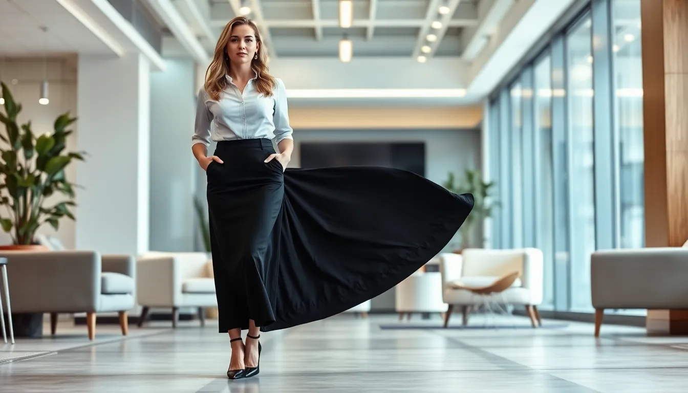 Professional Black Maxi Skirt Outfits for Work: 15 Chic Office Styling Ideas 8 Professional Black Maxi Skirt Outfits for Work: 15 Chic Office Styling Ideas 7
