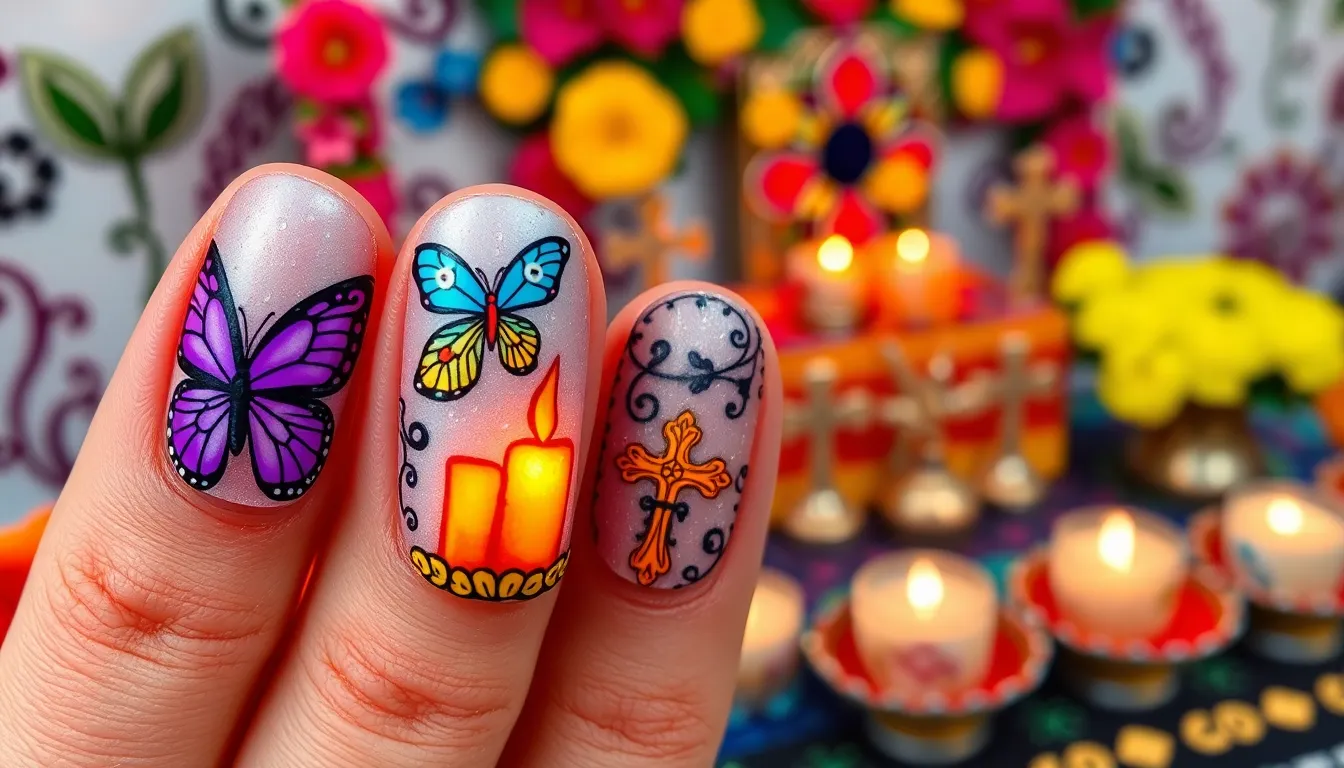 25 Stunning Dia de los Muertos Nail Ideas to Honor Your Loved Ones 7