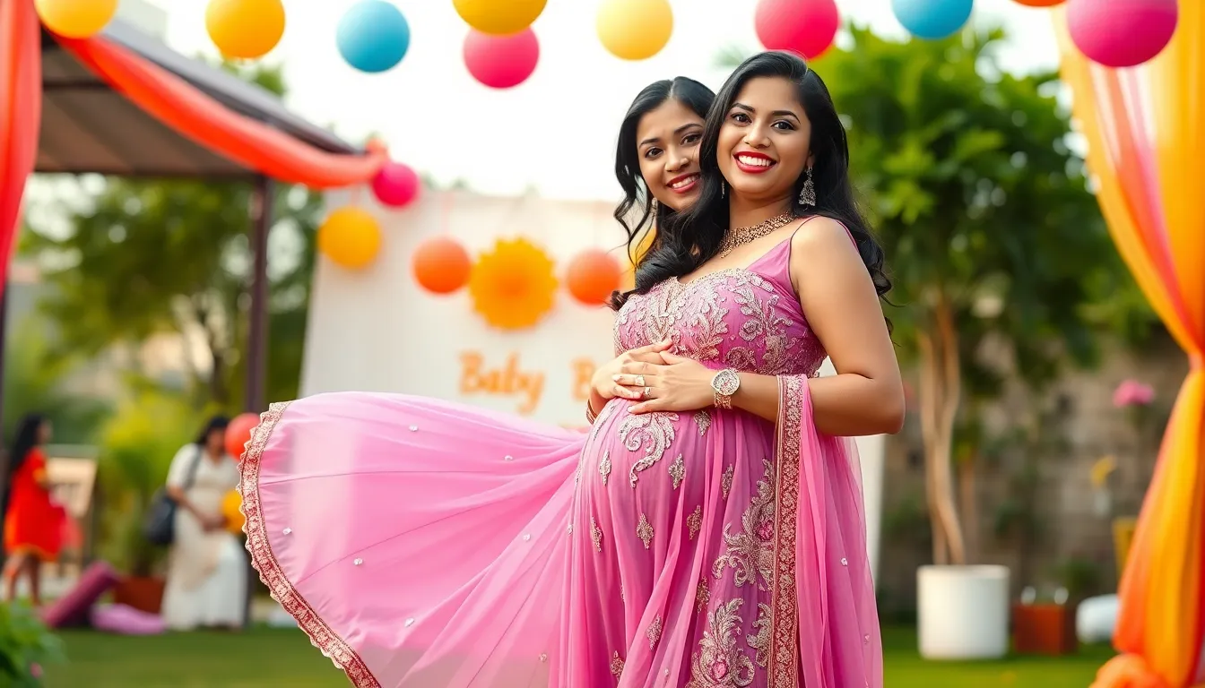 15 Stunning Indian Baby Shower Looks for Expecting Moms That'll Make You Glow 10 15 Stunning Indian Baby Shower Looks for Expecting Moms That'll Make You Glow 9