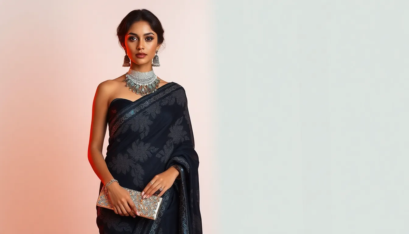 15 Stunning Black Saree Party Wear Fashion Styles That'll Make You Stand Out 9