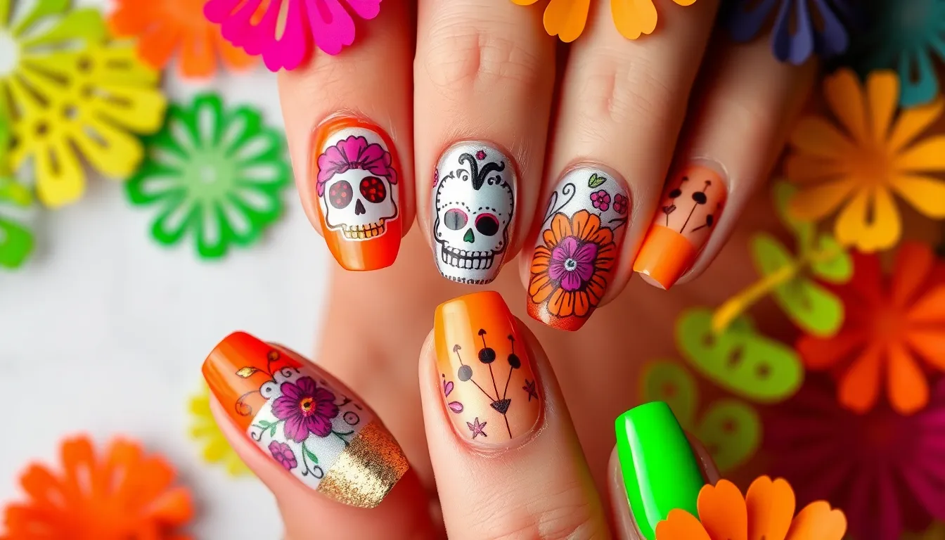 25 Stunning Dia de los Muertos Nail Ideas to Honor Your Loved Ones 9