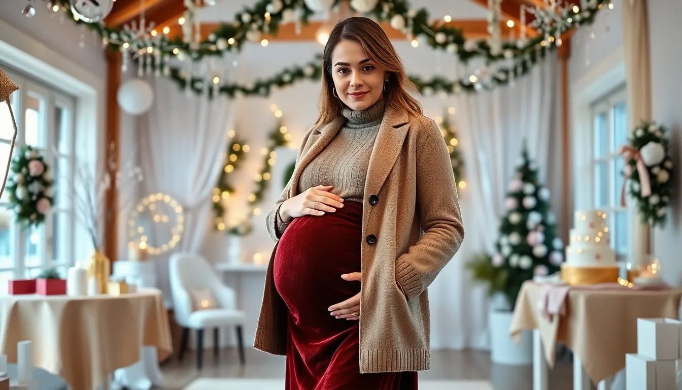 15 Stylish Winter Baby Shower Outfits for Mom That Keep You Warm & Glowing 11