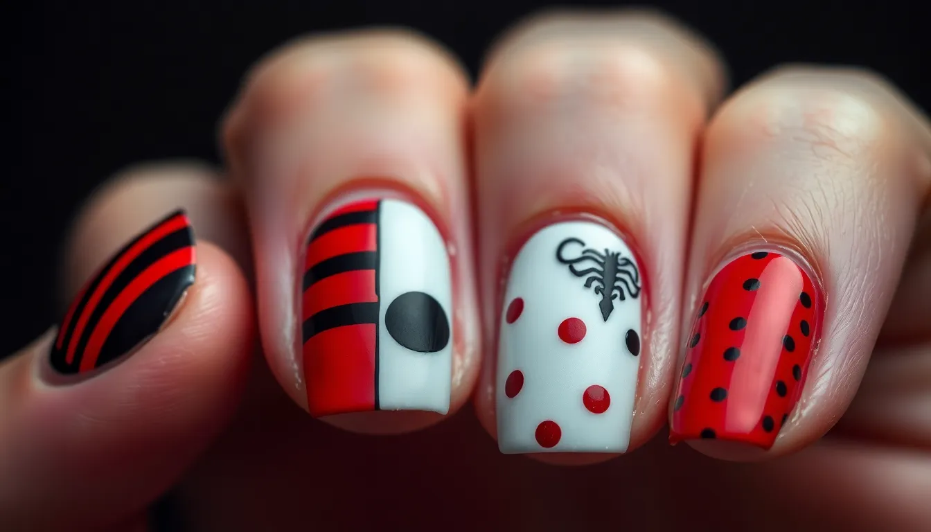 15 Stunning Black and Red Halloween Nail Designs to Steal the Show This Year 12 15 Stunning Black and Red Halloween Nail Designs to Steal the Show This Year 11