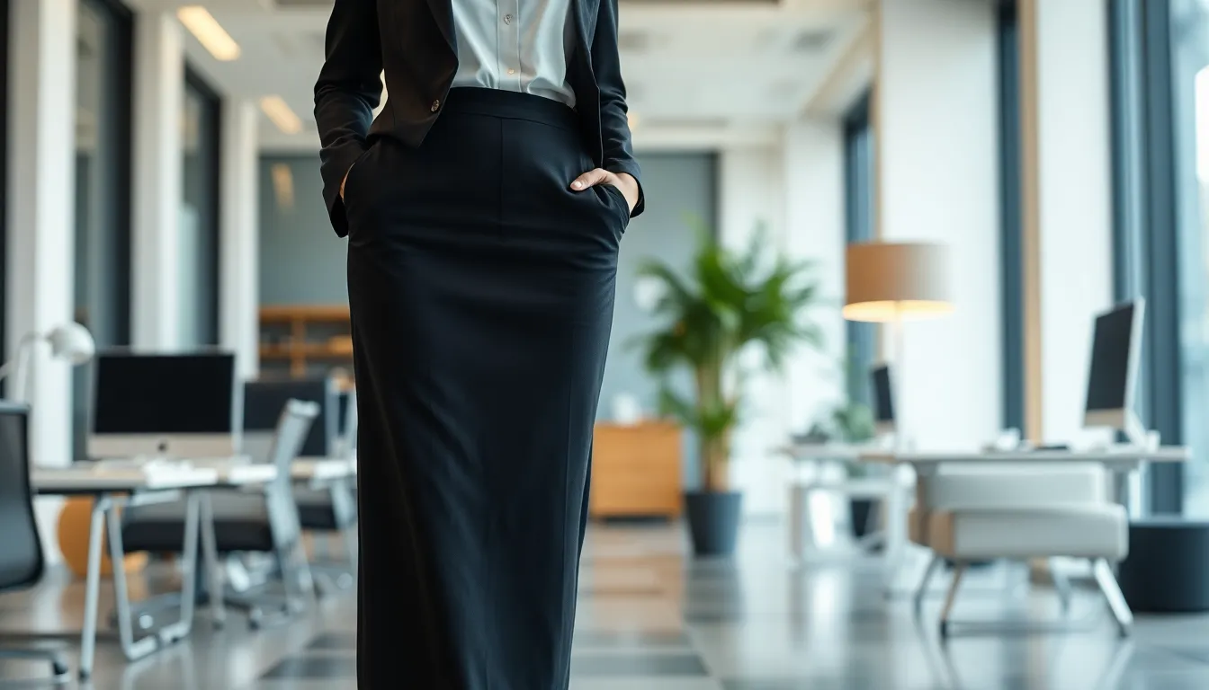 Professional Black Maxi Skirt Outfits for Work: 15 Chic Office Styling Ideas 12 Professional Black Maxi Skirt Outfits for Work: 15 Chic Office Styling Ideas 11