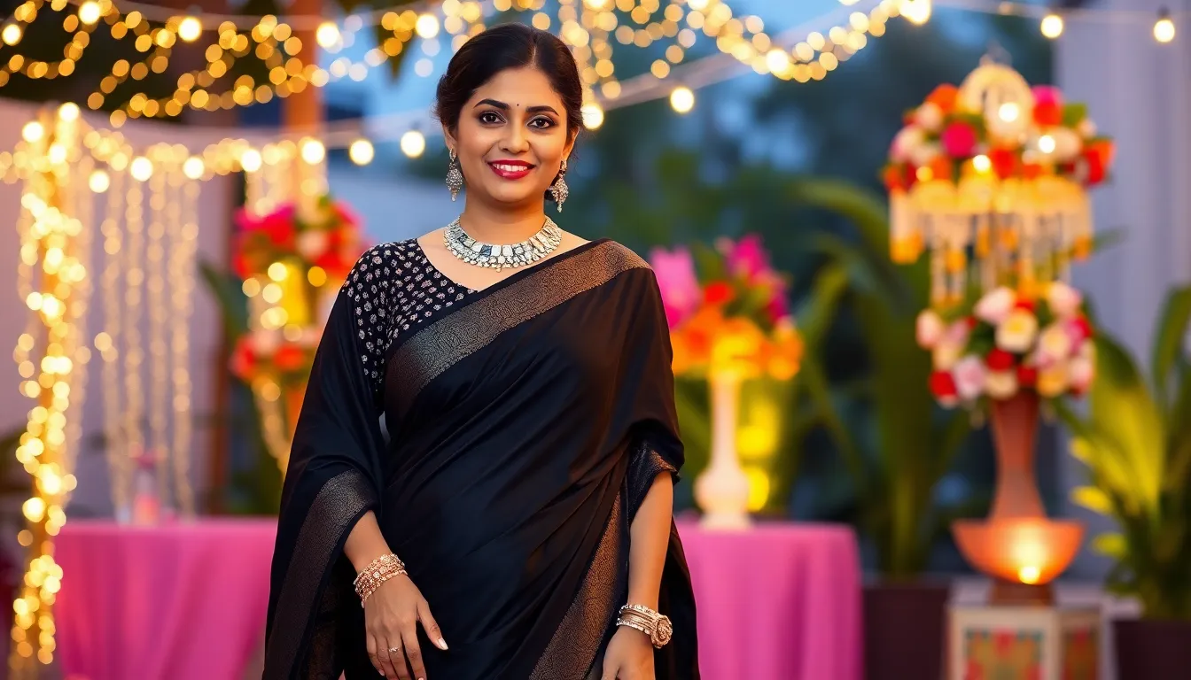 15 Stunning Black Saree Party Wear Fashion Styles That'll Make You Stand Out 11