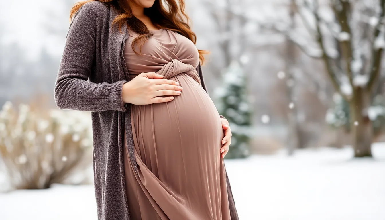 15 Stylish Winter Baby Shower Outfits for Mom That Keep You Warm & Glowing 13