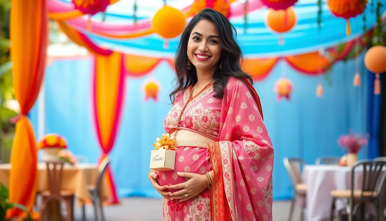 15 Stunning Indian Baby Shower Looks for Expecting Moms That'll Make You Glow 16 15 Stunning Indian Baby Shower Looks for Expecting Moms That'll Make You Glow 15