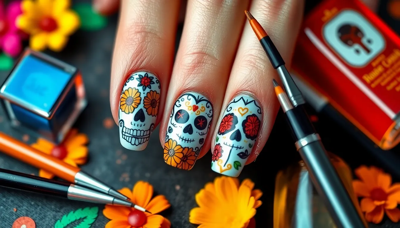 25 Stunning Dia de los Muertos Nail Ideas to Honor Your Loved Ones 15