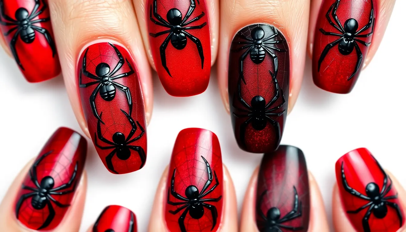 15 Stunning Black and Red Halloween Nail Designs to Steal the Show This Year 2 15 Stunning Black and Red Halloween Nail Designs to Steal the Show This Year 1
