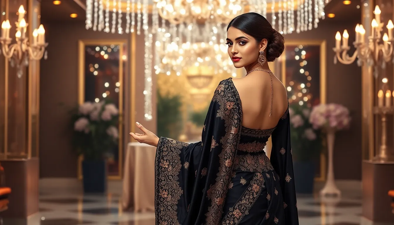 15 Stunning Black Saree Party Wear Fashion Styles That'll Make You Stand Out 1
