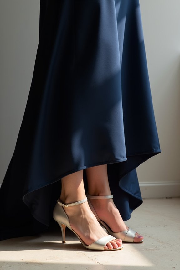 nude heels elongate navy dress