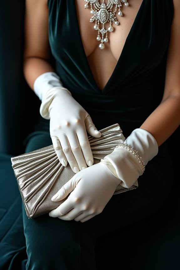 opera gloves compact clutch bold jewelry