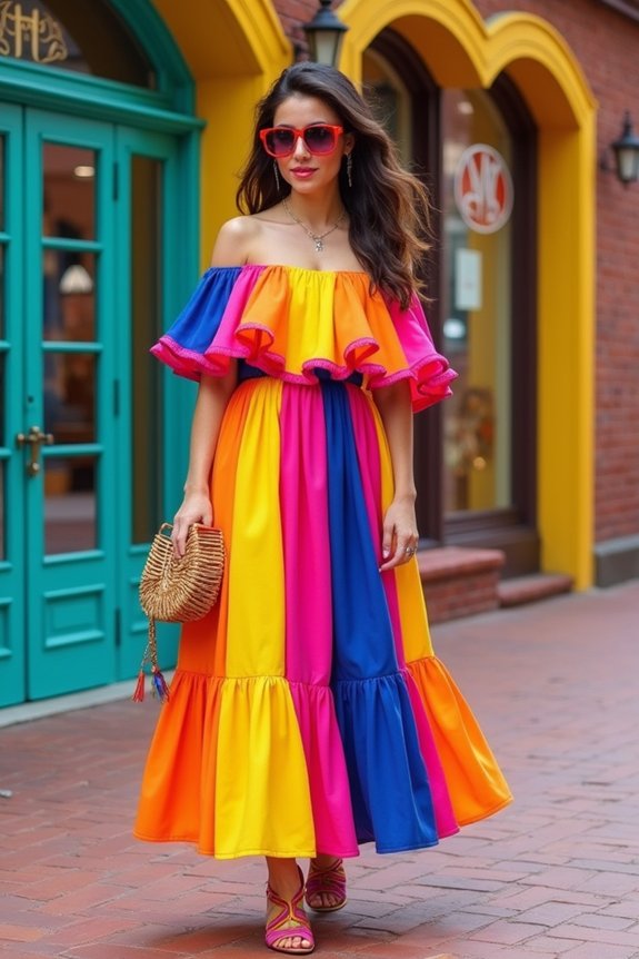 ruffled off the shoulder fiesta dress