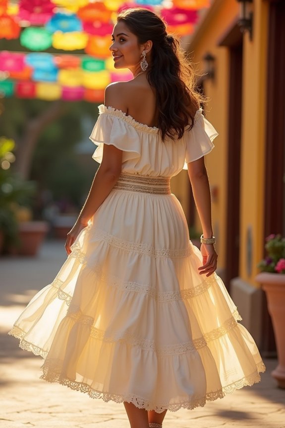 white off the shoulder top tiered skirt